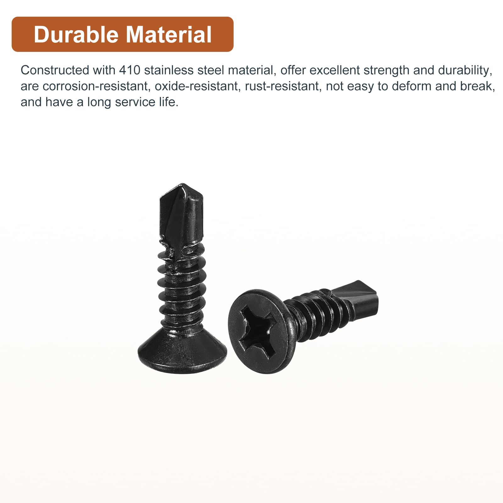 DTGN 100Pcs ST6.3x25mm Self Drilling Screws, 410 Stainless Steel Flat Head Phillips Sheet Metal Screw - Image 3