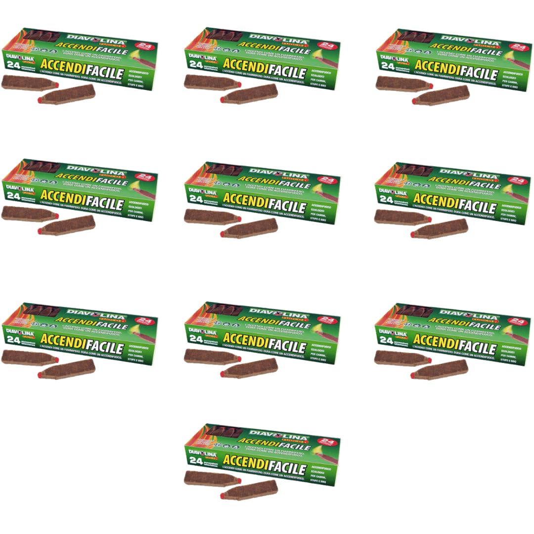 Diavolina Accendifuoco Accendifacile Ecologico per camini, stufe e BBQ, Offerta Multipack 10 confezioni da 24 pezzi, MK16550
