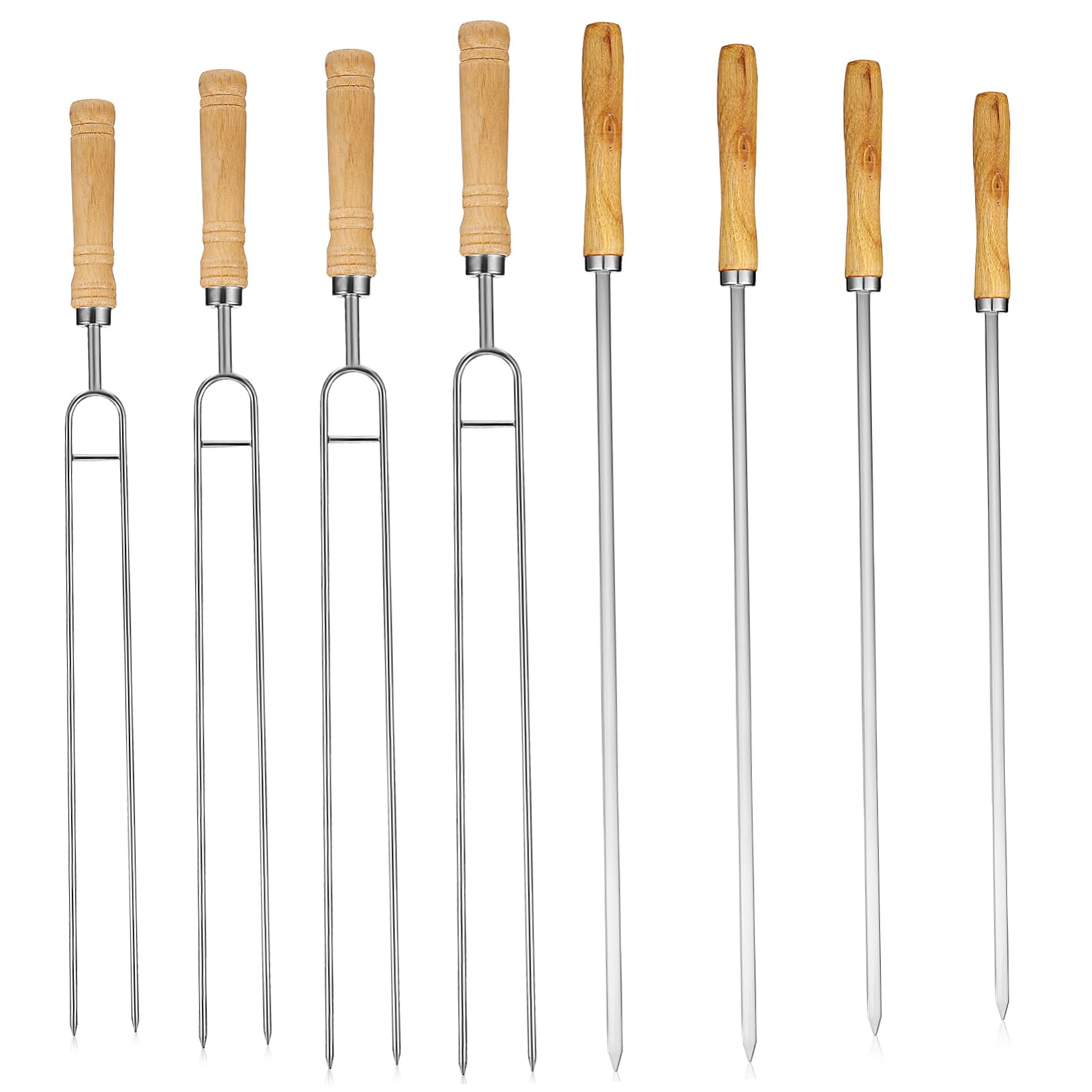 Spiedini Barbecue in Acciaio Inox 8 Pezzi, Doppia Punta | Barbecue Meat Skewer, Kabob Skewer, Serving Skewer, Festa Estiva, Borsa con Coulisse Colore Casuale