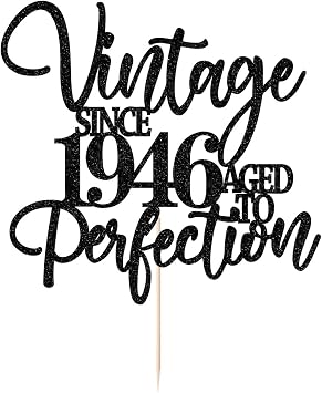 Kaoenla Glitter Vintage Since 1946 Cake Topper, Black Sparkle Aged to 80th Birthday & AnniversaryParty