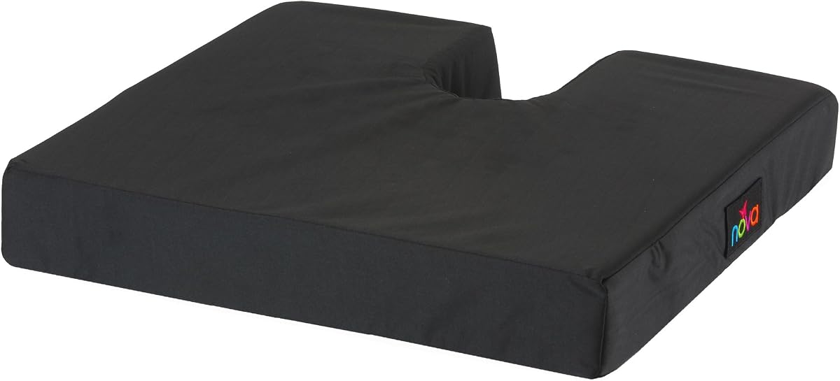 Cojín para silla de ruedas NOVA U-Cut Coccyx de 18.0 x 16.0 in, cojín ortopédico de espuma para alivio de la presión del coxis y soporte de la columna vertebral, parte inferior antideslizante segura con correas de velcro, funda extraíble y lavable