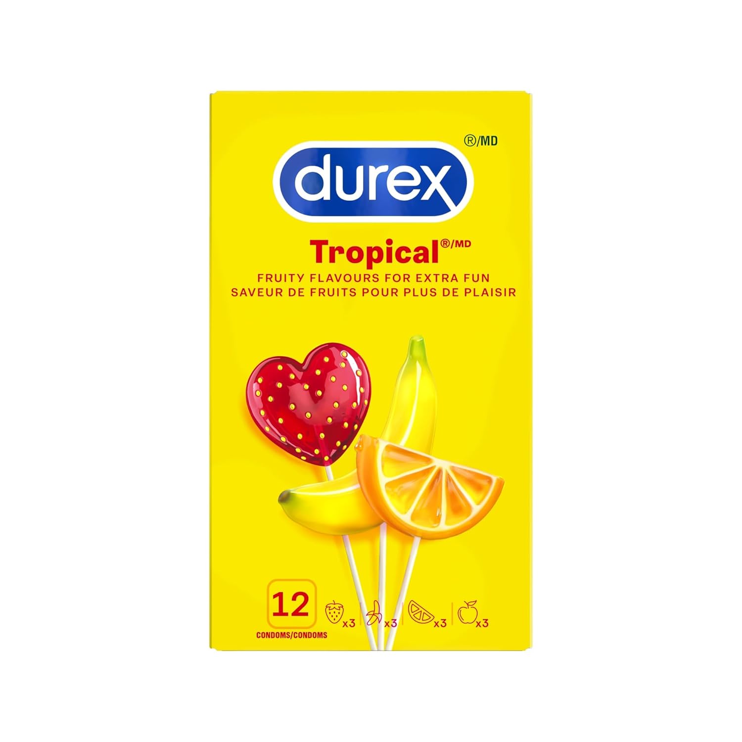 Durex Quality Condoms, Tropical Flavors & Colors Lubricated, 12 Count