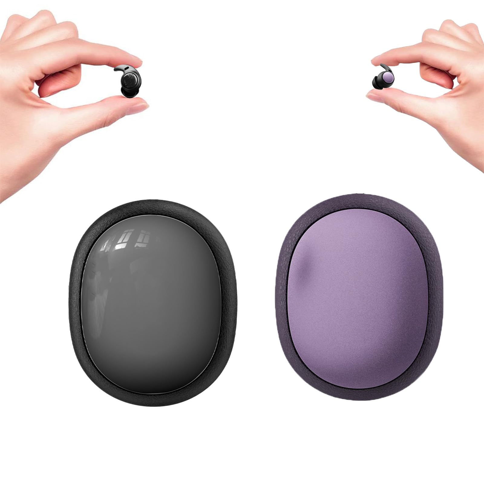 2 PCS NE76 Sleep Earbuds, Ultra-Mini Side Sleeper Earbuds 3g with ENC Mic, AI Translation Earbuds Real Time, 150-Language Translator, Wireless Headphones for Travel &amp; Busines(Black+Purple, 2)