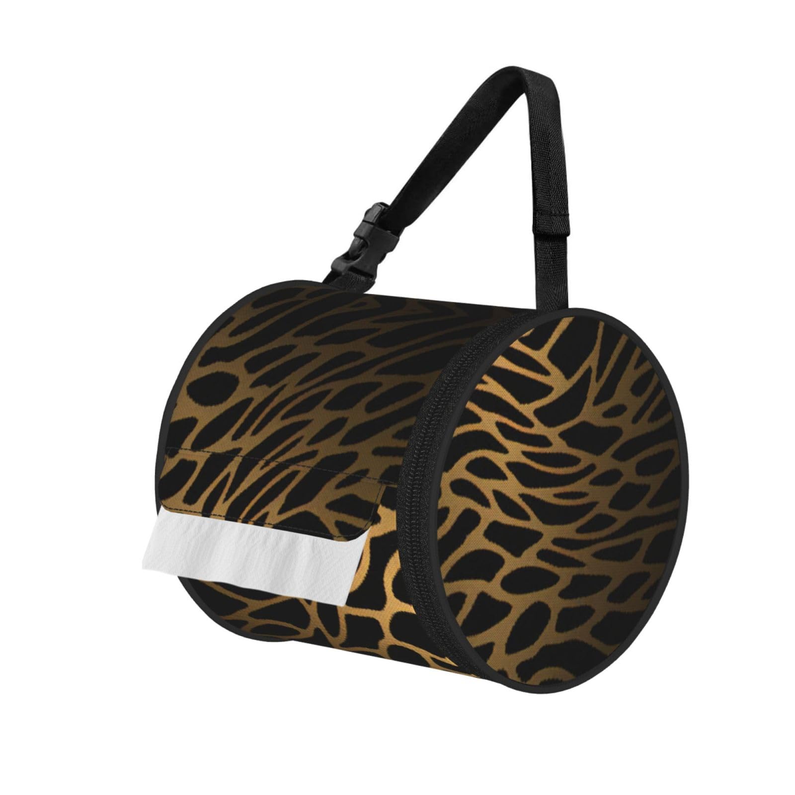 Leopard Tiger Print Round Tissue Dispenser Bag With Carry Strap, Portable Roll Holder For Car Travel Home