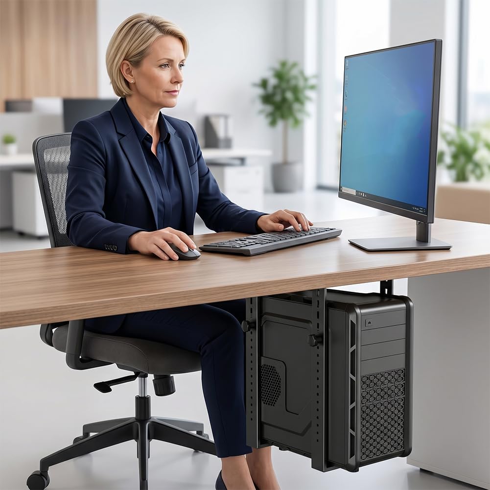 Supporto sottotavolo per PC per case del computer, supporto per PC sotto la scrivania, supporto regolabile per computer sotto la scrivania, supporto da appendere, salvaspazio, funziona con la maggior