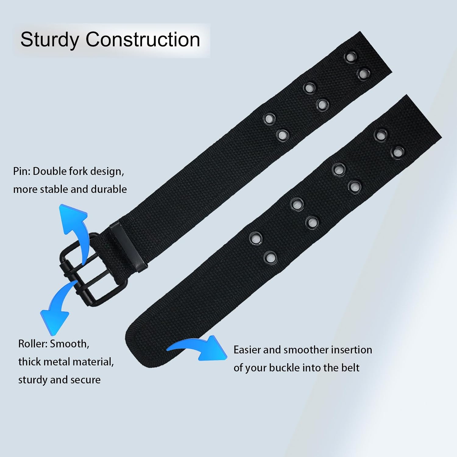 Double Grommets Belt for Men,Canvas Belt for Men and Women with Double Prong Thick Metal Buckle