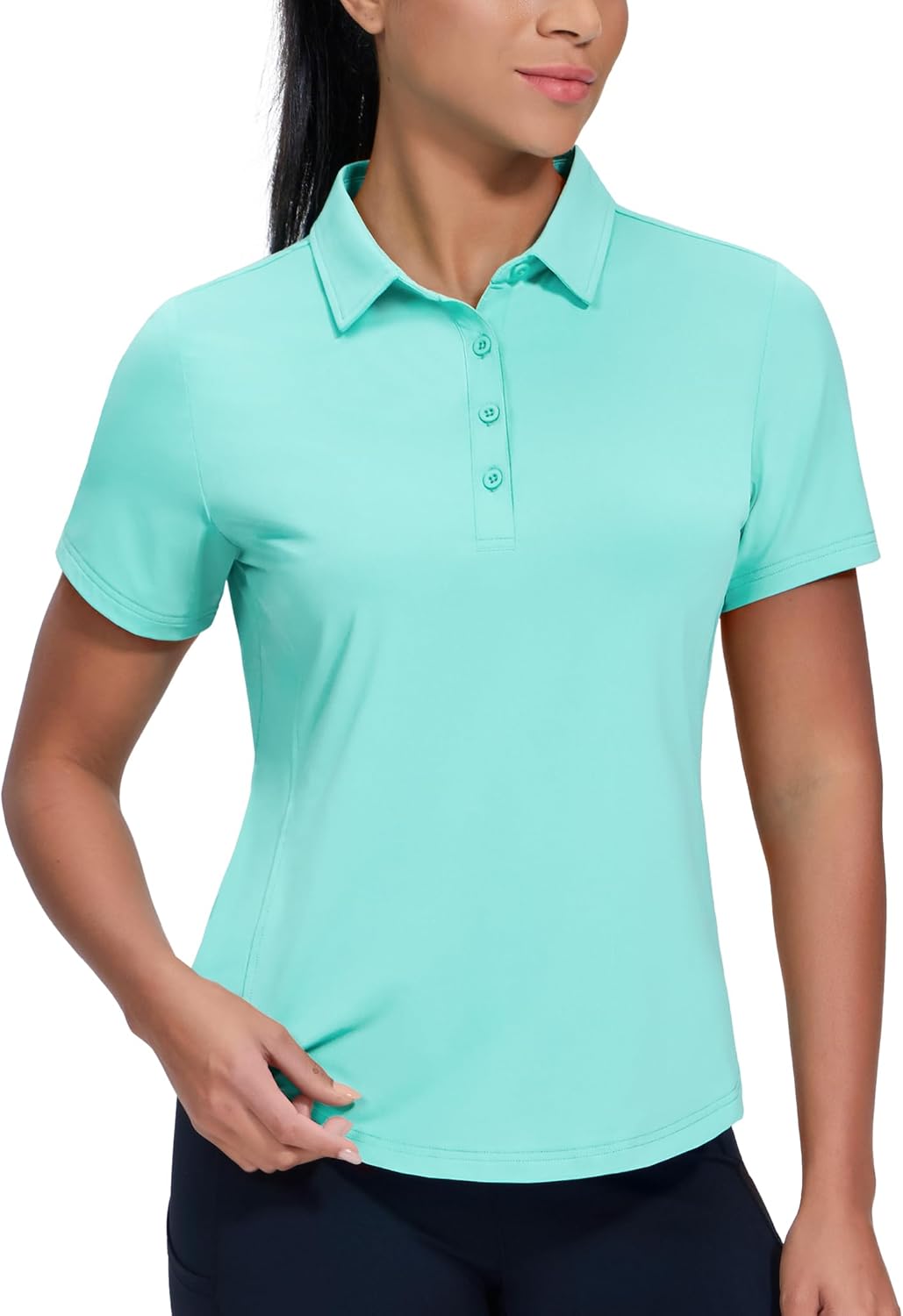 MIER Womens Golf Polo Shirts Short Sleeve Quick Dry Sun Protection Active UV Shirts Collared Tennis Tops, 4 Buttons - Image 2