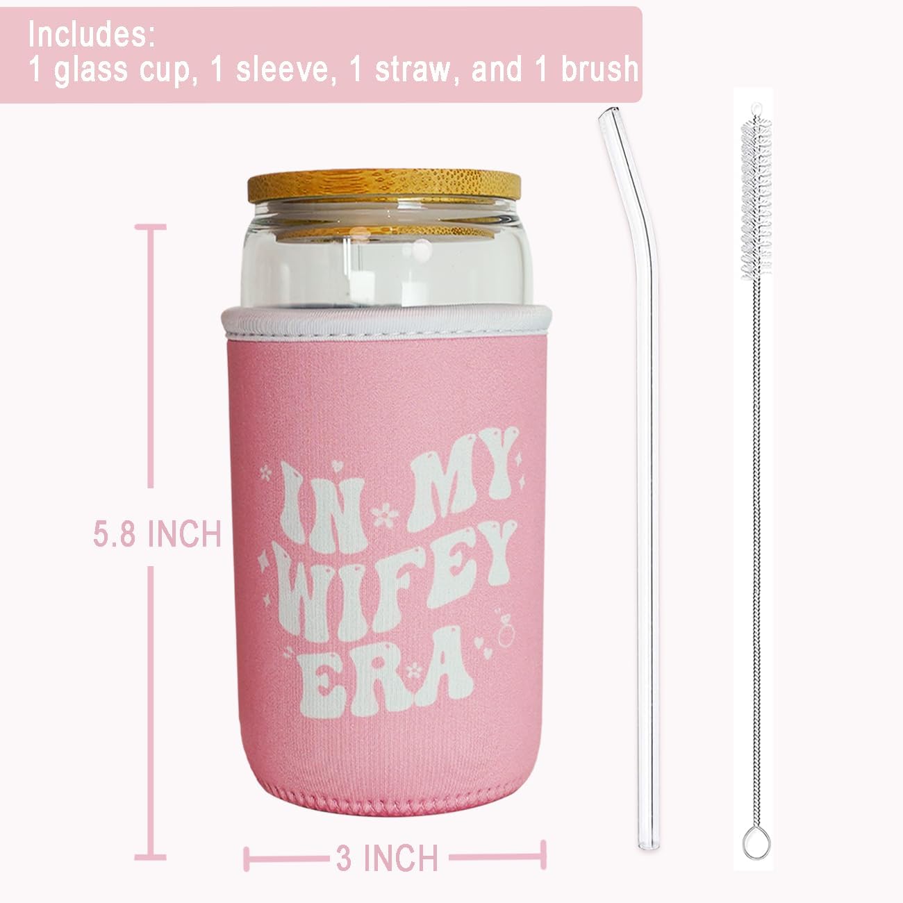 Wedding Gift for Bride, Cute Glass Cup with Lid and Straw, Glass Coffee Tumbler, Aesthetic Cups with Sleeve, Iced Coffee Sleeve, Tumbler with Lid - Image 5