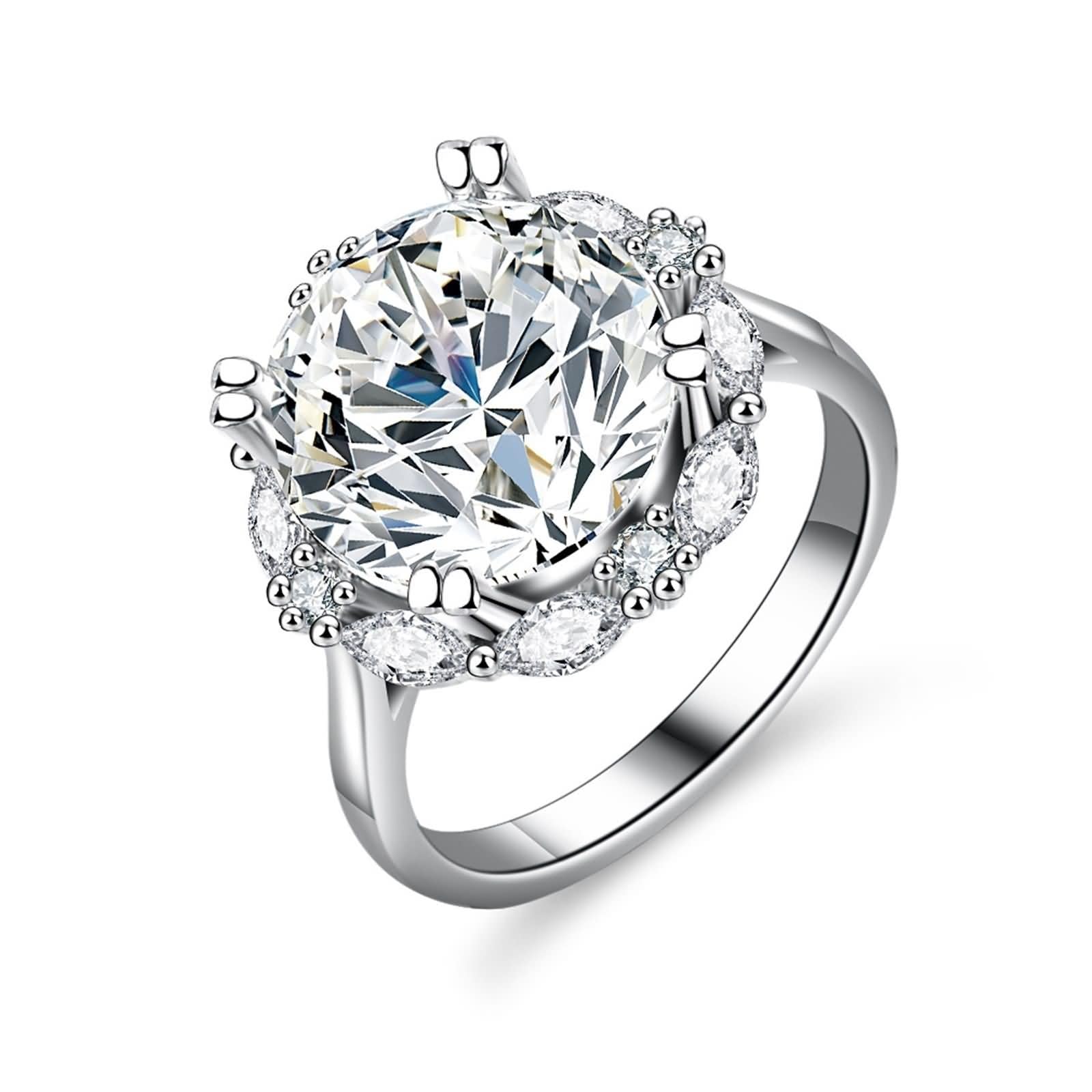 Alianzas decorativas de boda, anillo ancho y lujoso, redondo, 4 garras con moissanite de 5 quilates, plata de 9 quilates, oro blanco de 9 quilates, talla 49 (15,6)