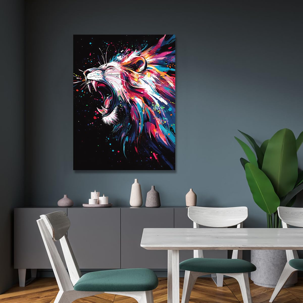 YUNART Lion Canvas Wall Art For Lion Living Room Unique Wild Animals Decorative Printed Painting Printed Painting Home Office Home Office Indoor Frame 65x100cm