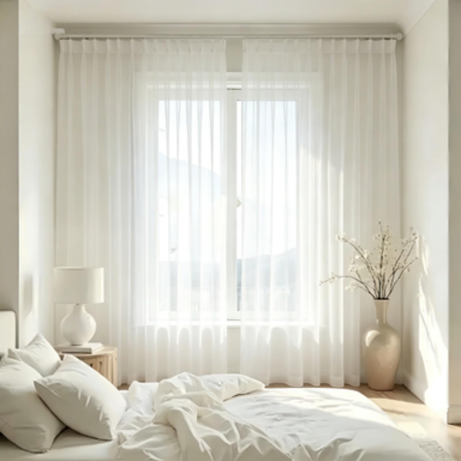 Rideau Semi 95 x 160 cm Transparent Filtrant La Lumière, Idéal Rideaux en Voile Intérieur L'Élégance Classique pour Fenêtre de Cuisine, Style Maison de Campagne, Moderne, Blanc