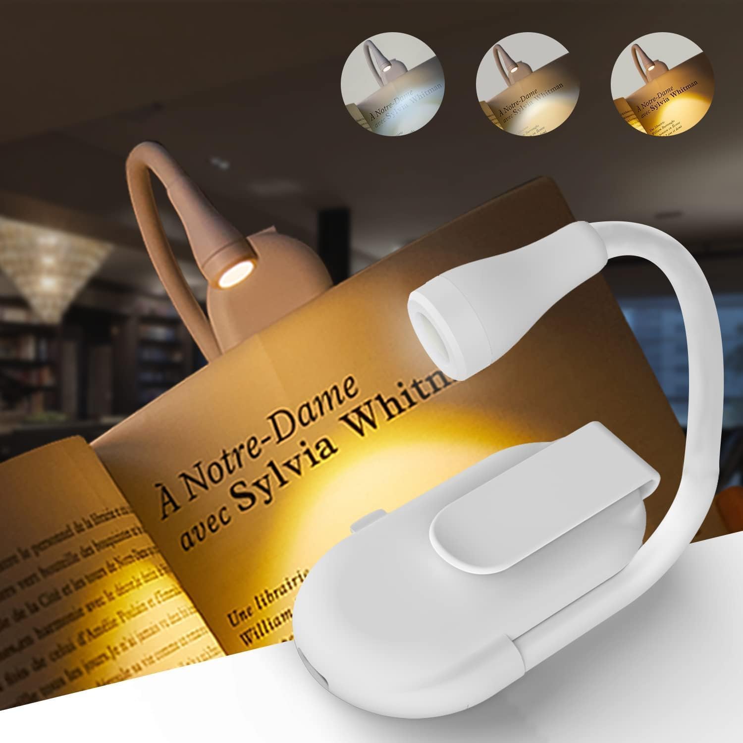 One94Store Mini Clip-On Reading Lamp – USB Rechargeable, Eye-Caring Night Light with 3 Light Modes, Special Folding Design, Perfect for Students (White)