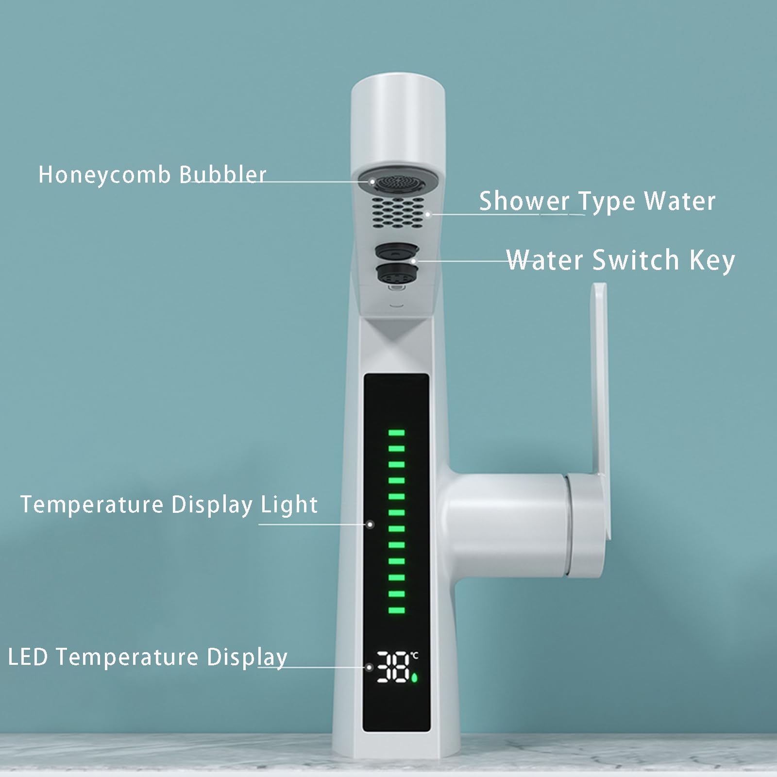 Bateria do umywalki LED, bateria łazienkowa z wyciąganą wylewką, cyfrowy wyświetlacz temperatury, mosiężna bateria umywalkowa z 2 trybami natrysku, pojedynczy uchwyt