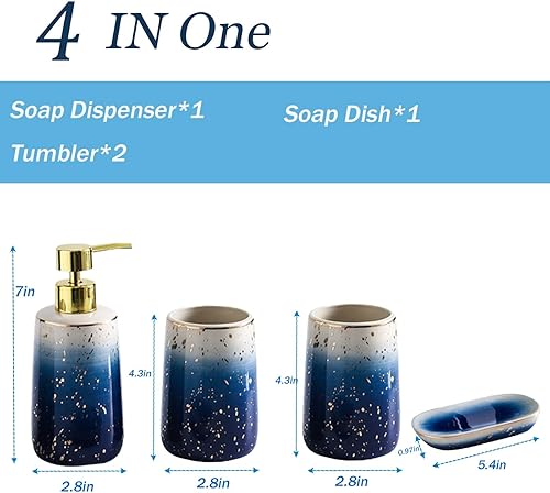 Miniatura 3 de Santentre Juego de accesorios de baño de 4 piezas, juego de accesorios de baño de cerámica de lujo con dispensador de jabón, soporte para cepillo de