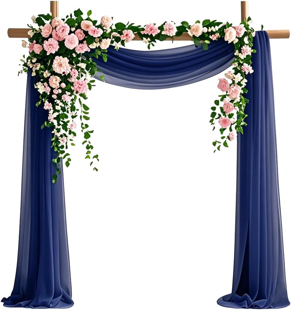 Sheer Chiffon Wedding Drapes Navy Blue, 29" x 20ft Sheer Chiffon Wedding Decor