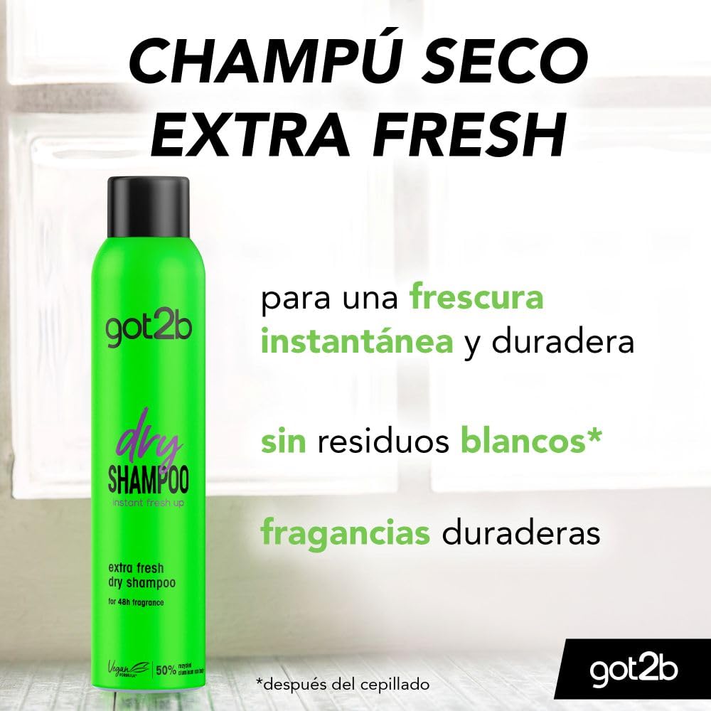 Got2b - Champú Seco Frescor Extra, 200 ml, Refresca tu cabello al instante, Un día de extra de frescor para tu cabello