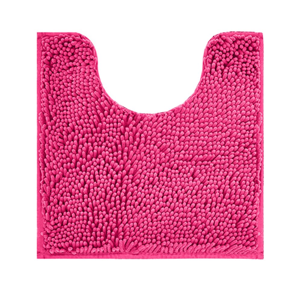 Reyox Chenille Bath Mat, Toilet Rugs U Shaped, Soft Plush Bath Bathroom Rug, Absorbent Shaggy Bathroom Contour Rug Hot Pink 19.7"x15.7"