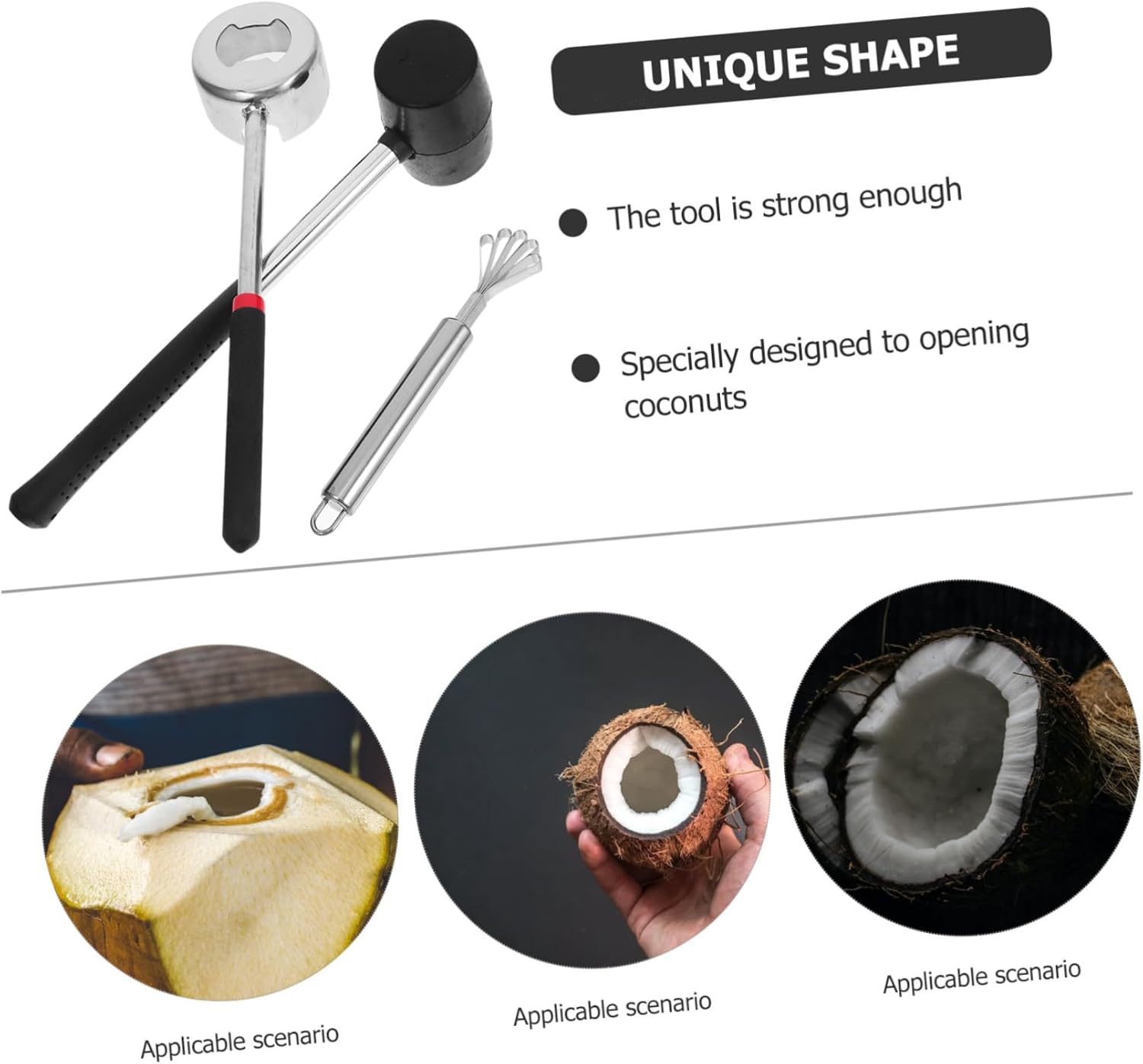 COLLBATH 1set Coconut Opener Tool Coconuts Puncher Kit Lightweight and Easy to Use for Home and Restaurant Settings for Meat Extraction