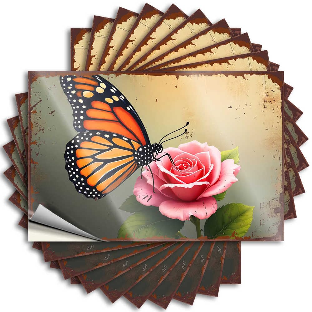 Monarch Butterfly Resting On A Pink Rose Personalized Coffee - Tattoos Bottle Waterproof Decal(12X18CM)