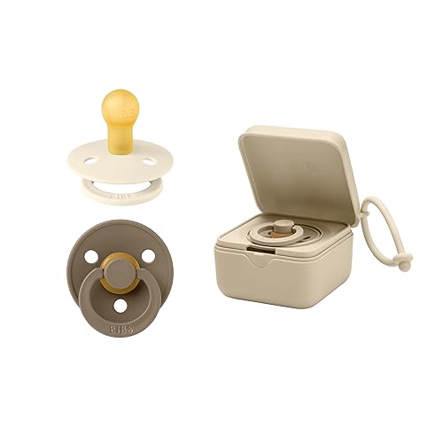 Bibs Paquete de caja de chupete para bebé, coloridos chupetes y caja de chupete, kit esencial para bebés felices y padres ocupados, vainilla