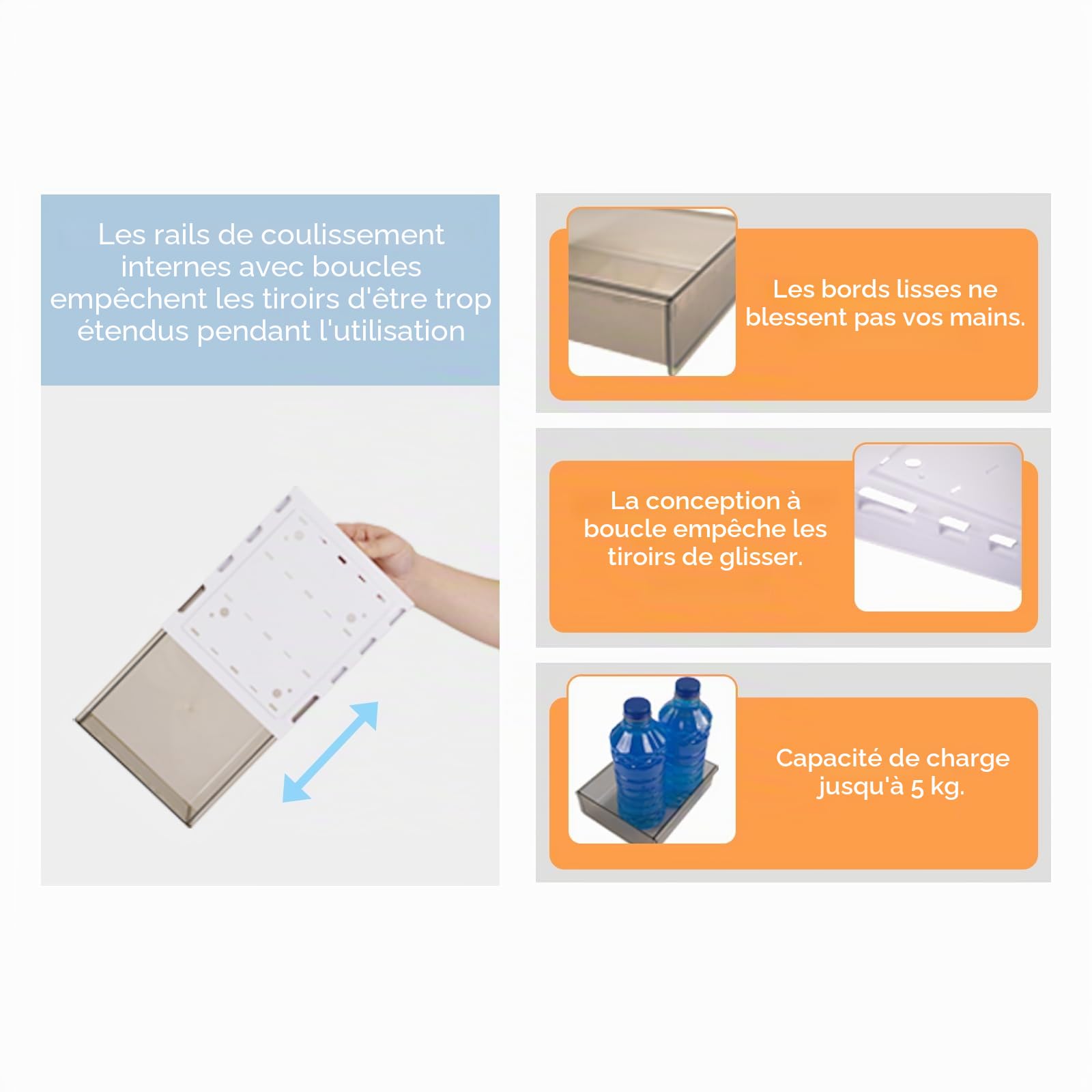Lot de 3 tiroirs de rangement sous le bureau - Avec colle - Créez un espace de rangement supplémentaire pour votre maison, bureau, cuisine, fournitures scolaires