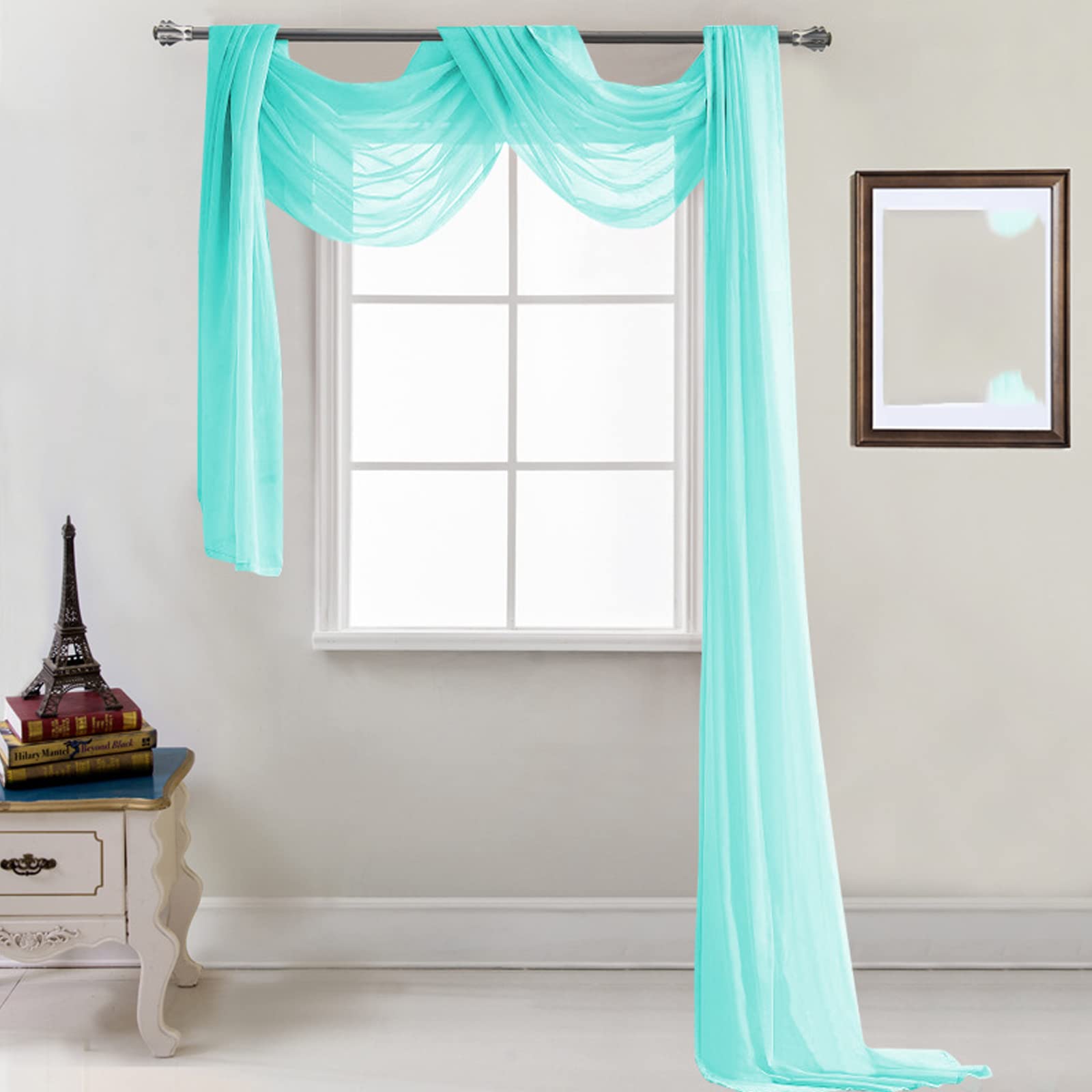 HUTO Mantovana Per Finestra In Voile Rosa Cipria - Tenda A Sciarpa 132x516 Cm, 1 Pannello