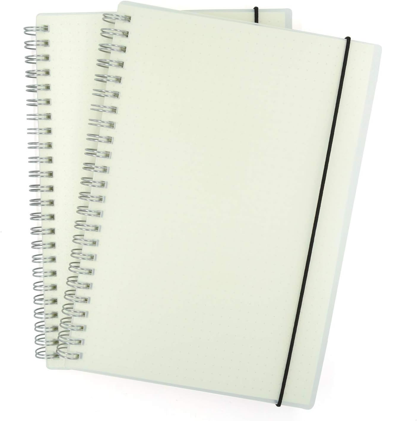 Dotted Notebook, A5 Dot Grid Spiral Bound Journal with Translucent Hard Cover, 5.67 x 8.27 inches Grid Notebook, Pack of 2