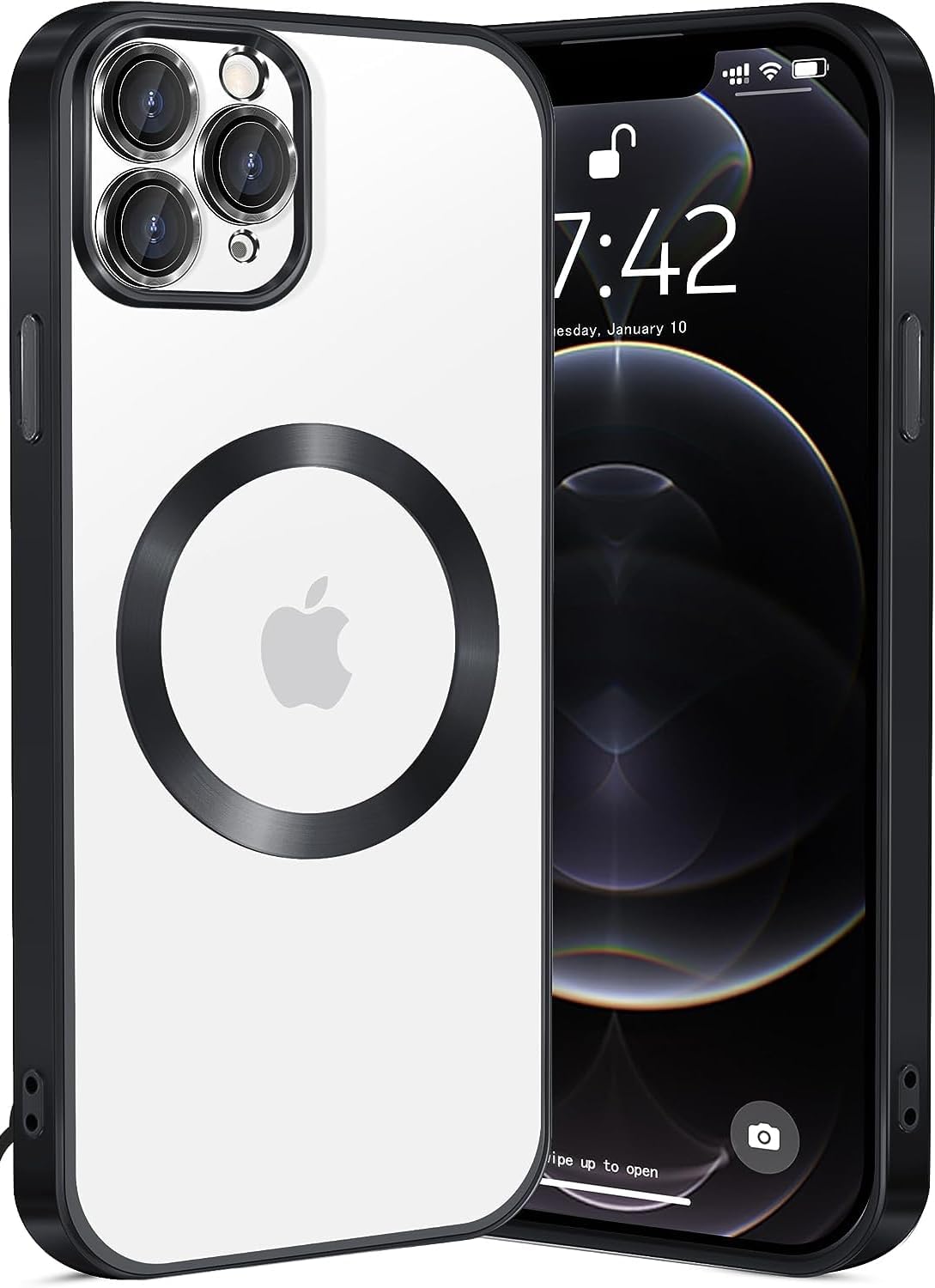 SHINESTAR Electroplated Logo View Case for iPhone 11 Pro Max, Camera Lens Full Protection Luxury Electroplated Transparent TPU Slim Back Cover for Apple iPhone 11 Pro Max - Black