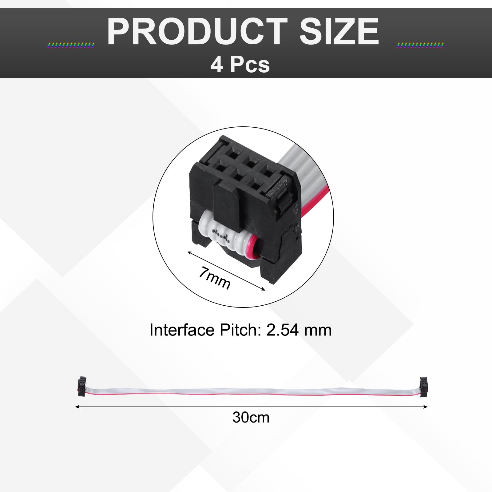 QUARKZMAN 4 Pz Cavo a Nastro Piatto Idc, Passo 2.54mm Larghezza 7mm Lunghezza 30cm 6 Pin Fc a Fc Cavo a Nastro Piatto Flessibile Connettore Ponticello per PC, Display a LED