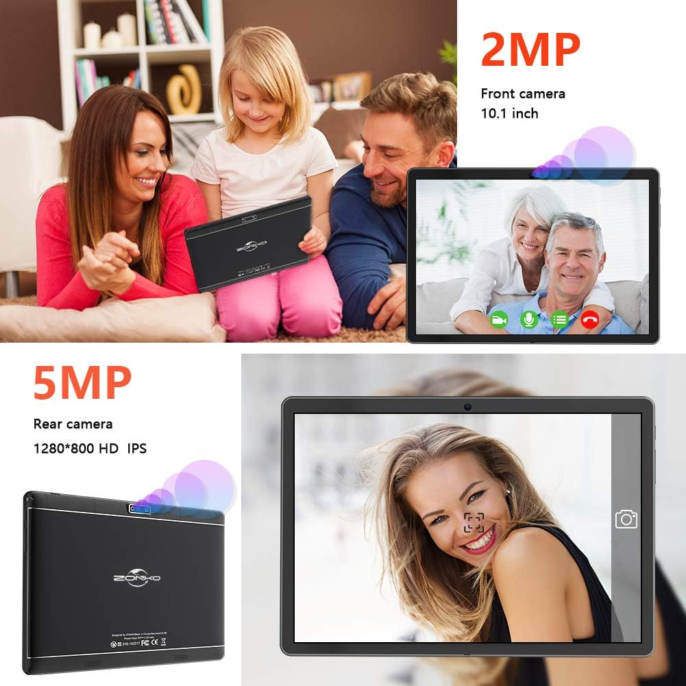 ZONKO Tablet showing front and rear camera capabilities