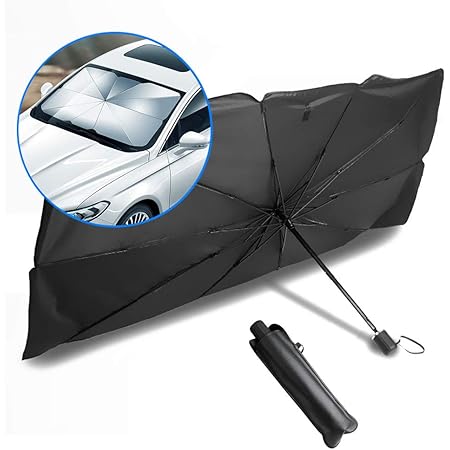 Amazon Mladen 車用サンシェード サンシェード傘 車 遮光 遮熱 断熱シート Uvカット カーサンシェード フロントグラス 折り畳み可能 収納ポーチ付き 125 65cm サンシェード 車 バイク