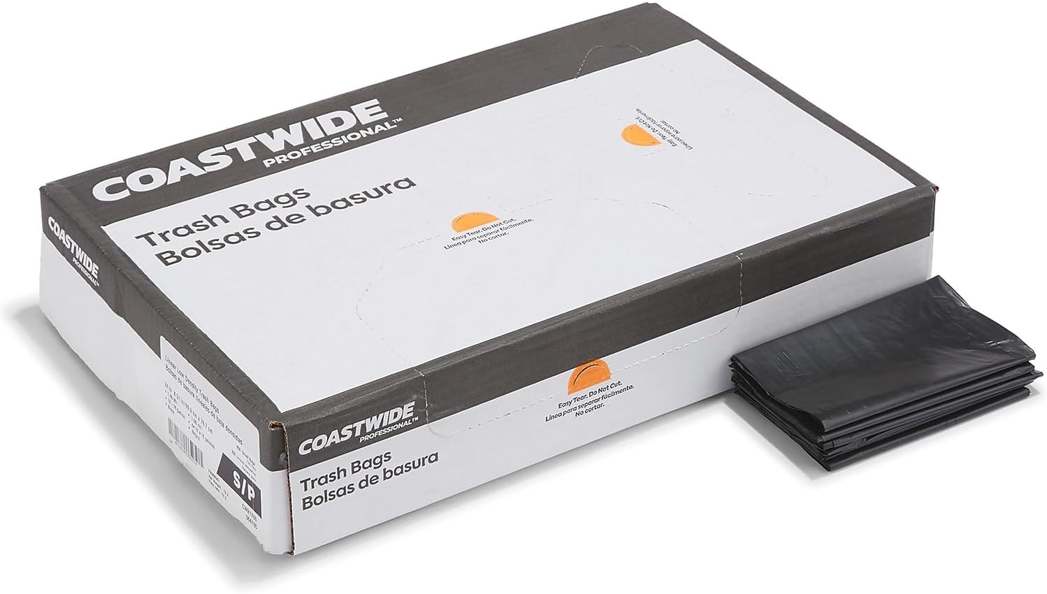 Coastwide Professional 12-16 Gallon Trash Bag, 24" x 31", Low Density, 1 mil, Black, 250 Bags/Box