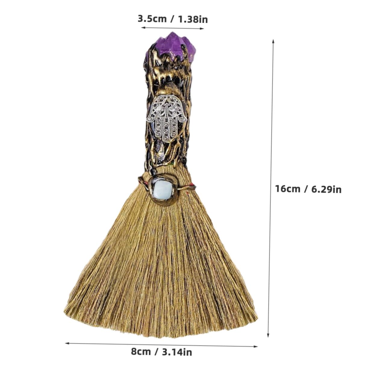 Ipetboom Broom with Natural Amethyst Crystal Halloween Decorative Broom for Cosplay Party Supplies Unique Witch Accessory for Halloween Celebrations and Themed Events