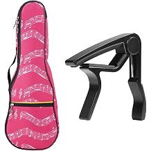 KingPoint Ukulele Bag 21 Inch Ukulele Bag Waterproof Oxford Musical Note Case Single Shoulder Backpack Adjustable Straps with Ukulele Capo