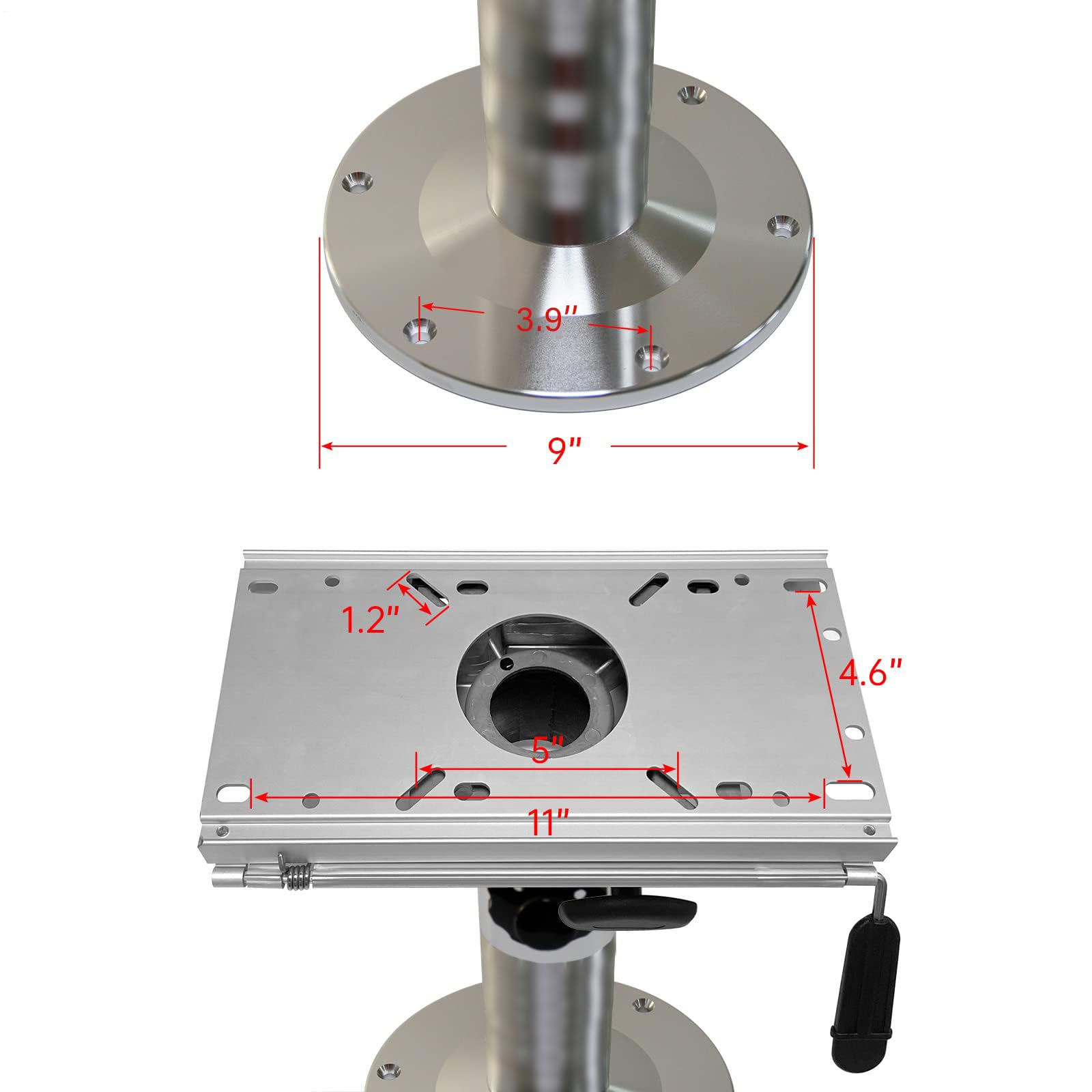 Base per seggiolino, base per barche e piedistallo, in alluminio, altezza regolabile in altezza, piastra di montaggio con scivolo, supporto base per il montaggio della sedia da barca, accessori per il