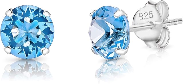 DTPSilver 925 Sterling Silver Round Stud Earrings and Crystals from Swarovski Elements - 6 mm - Many Colours to Choose from