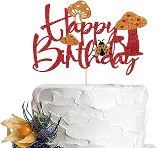 Mushroom Happy Birthday Cake Topper，Forest Theme Party Decoration，Happy Garden Party/Mushroom Theme Cake Topper Decoration Supplies (Mushroom1)