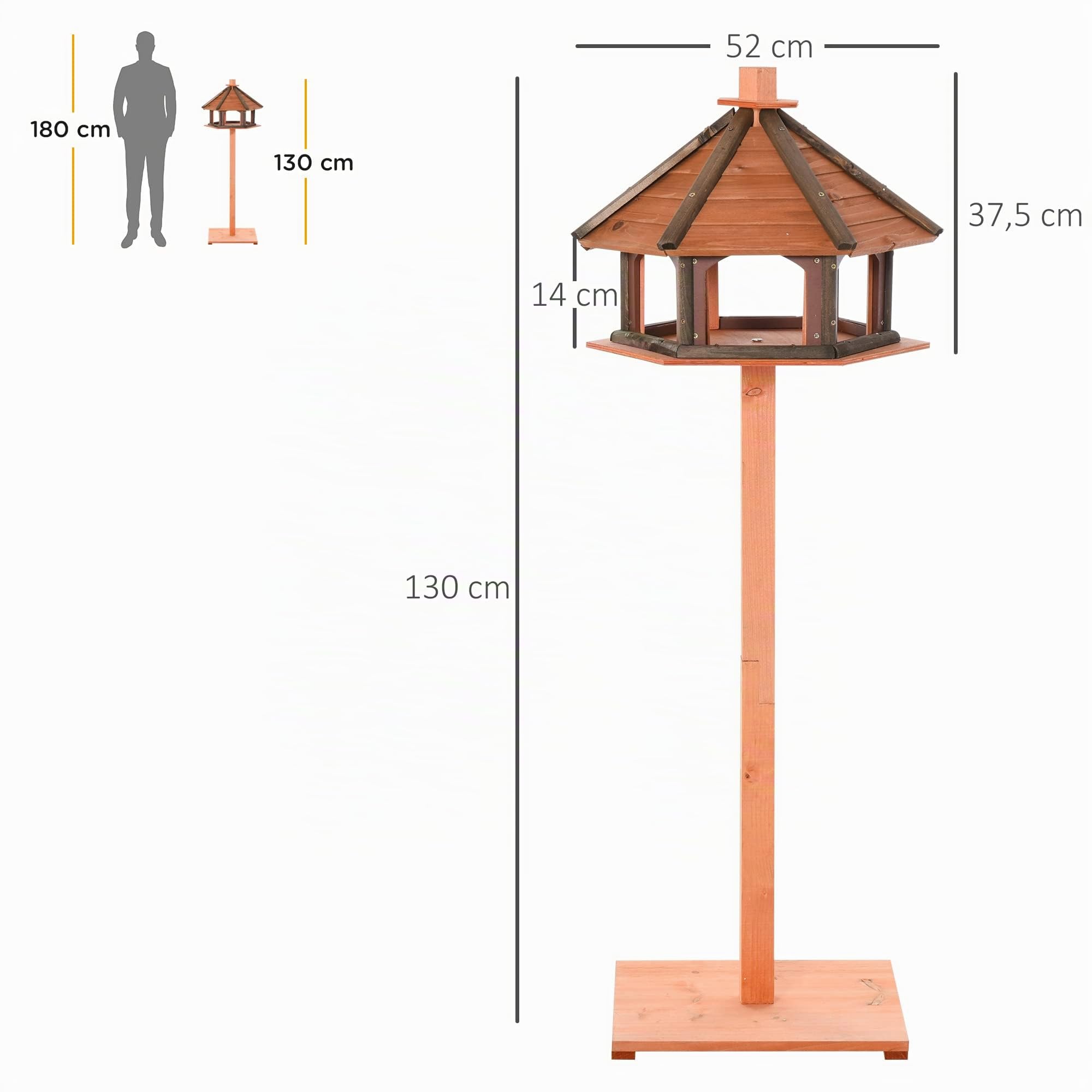 PawHut Casetta per uccelli in legno Mangiatoia per uccelli Tavolo per uccelli Casetta per uccelli con tetto impermeabile per uso esterno Natura Ø52 x 130H cm