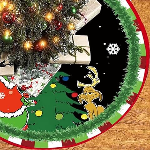 Christmas Tree Skirt 48 Inches, Green Soft and Funny Farmhouse Christmas Decorations Holiday Party Indoor Outdoor Home Decor (B) Cover