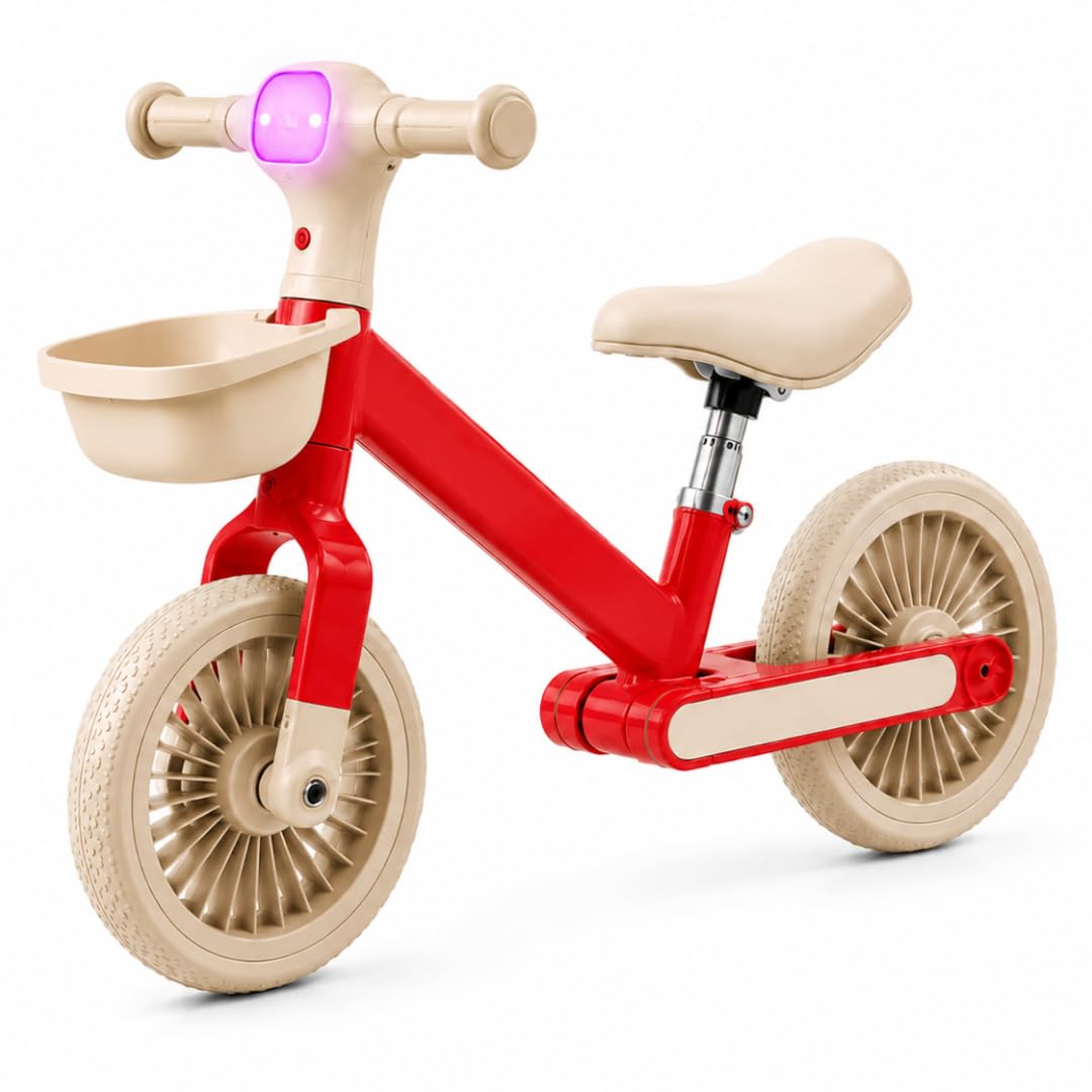 Trendi Kids Balance Bike with Music & Light Button – Adjustable Seat, Soft Cushion, for Toddlers Aged 3–5 Years, Pink and Blue (Red)