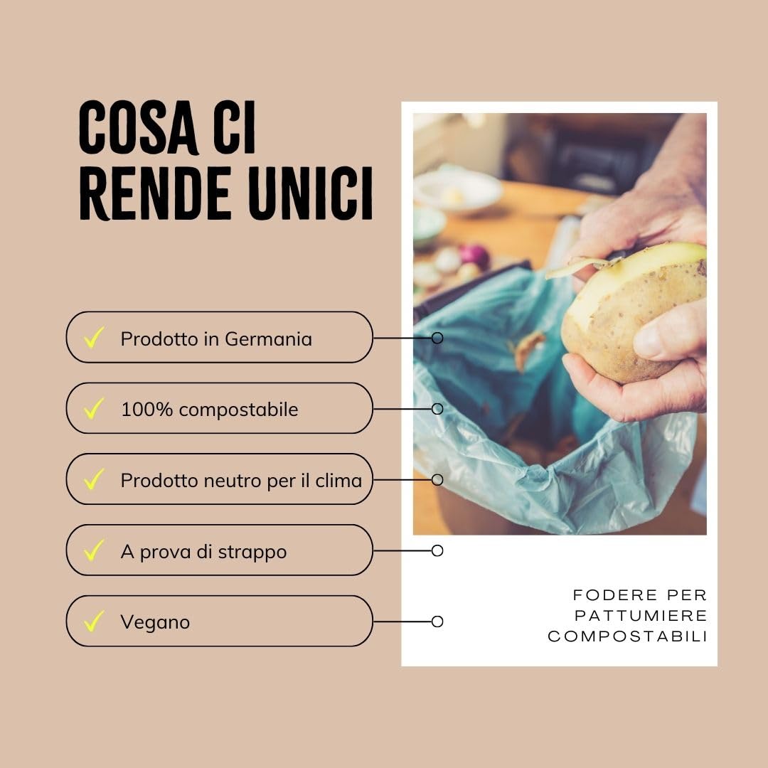 Sacchi per la Spazzatura Organica da 10L con Manico - Made in Germany - 100% compostabile e biodegradabile - Disponibile Anche da 6L, 20L, 30L