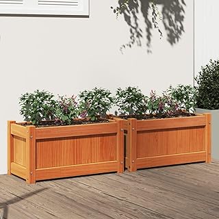 Garden Planter Set, Brown Solid Pine Wood - Retaining Walls, Garden Fence, Welded Gabion Grid, Outdoor Cages and Landscape Basket