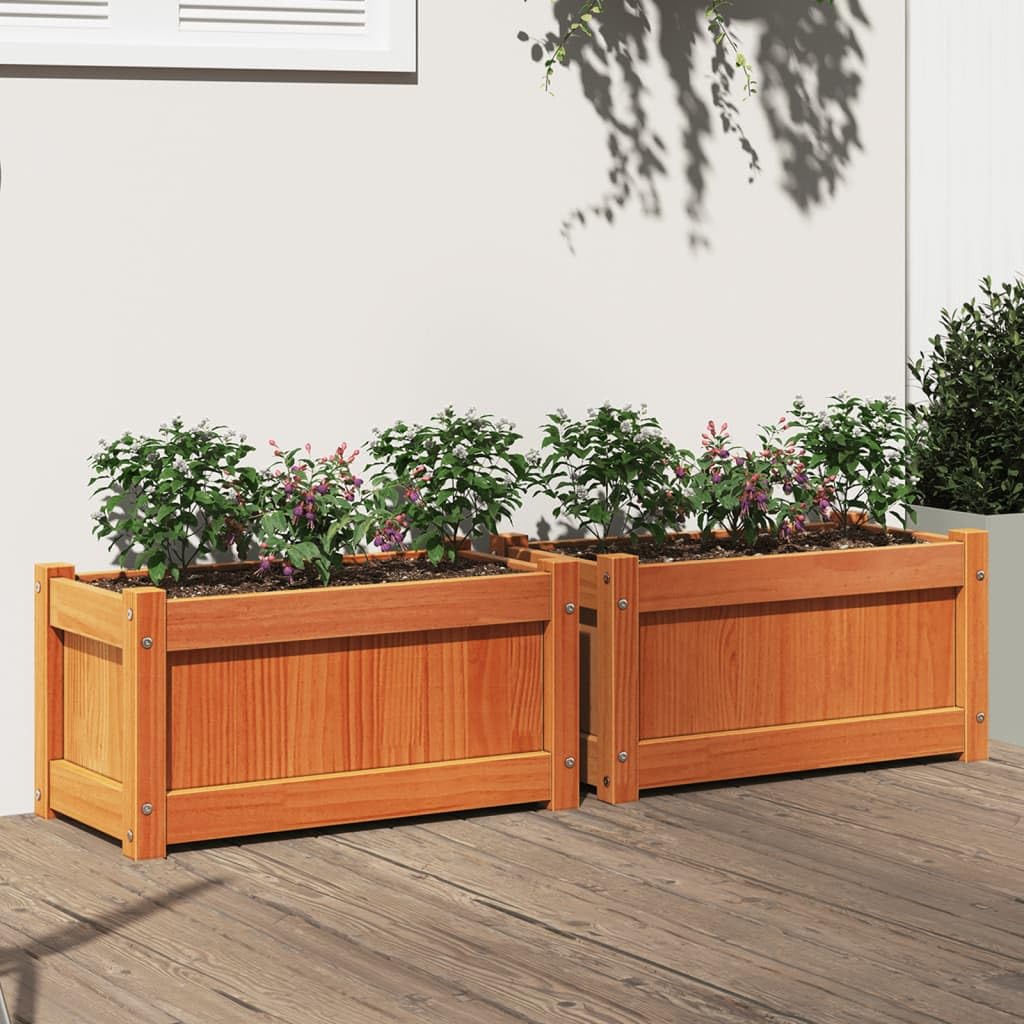 Genérico Jardineras de Exterior 2 uds Madera Maciza de Pino marrón Cera,Casa y jardín,Jardín,Jardinería,Maceteros y jardineras,Marrón,837444