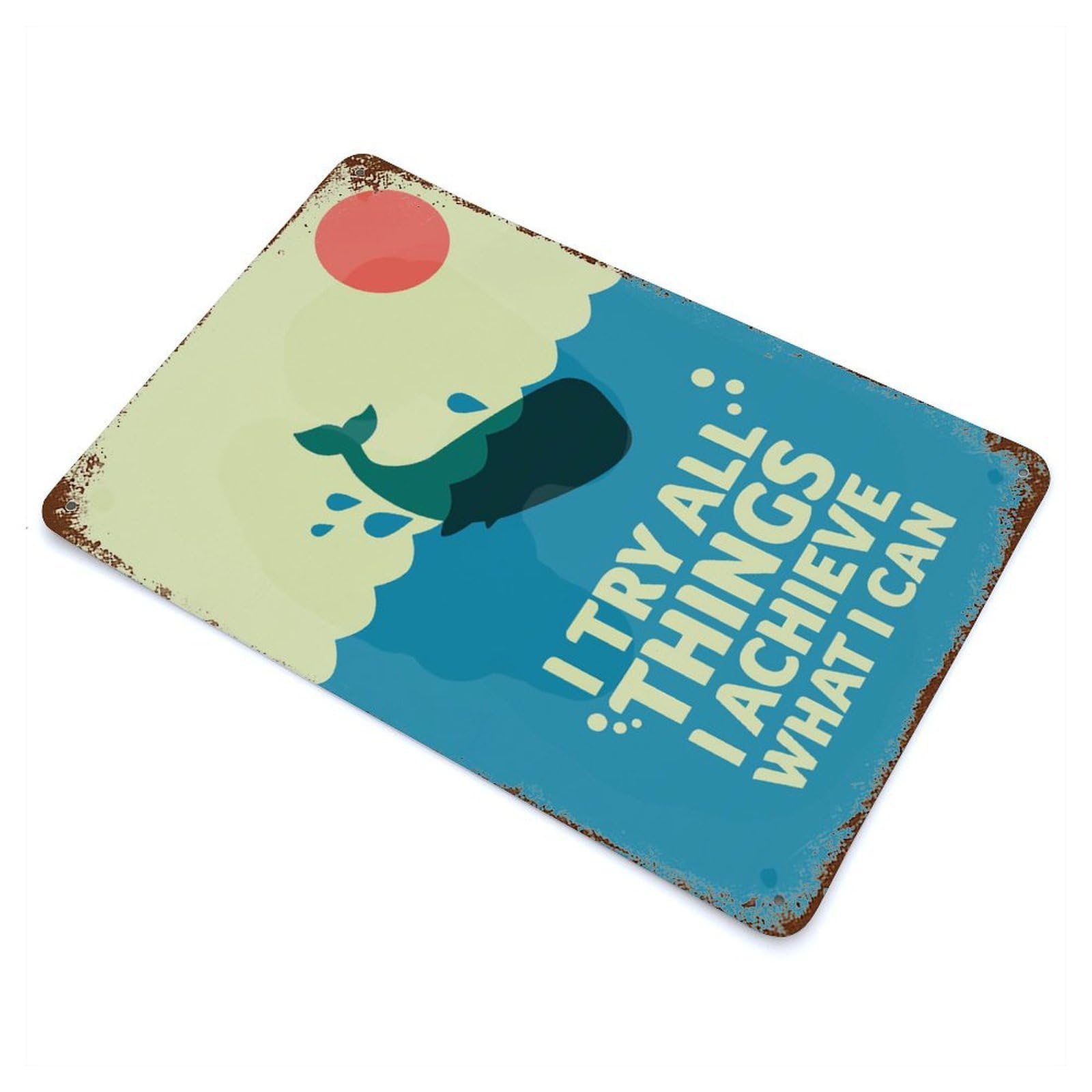 Whale Breaching with Motivational Text Vintage Wall Sign 11.8"x7.9", Rust Effect Metal Decor for Patio, Garden Room And Bar Decor