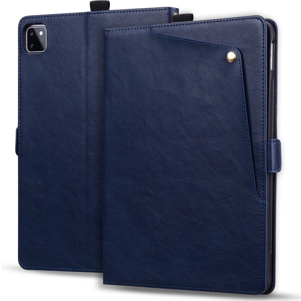 Generic Funda compatible con iPad de 9ª generación 10.2 2021 (color: azul oscuro) con tapa abatible de cuero de primera calidad con función atril