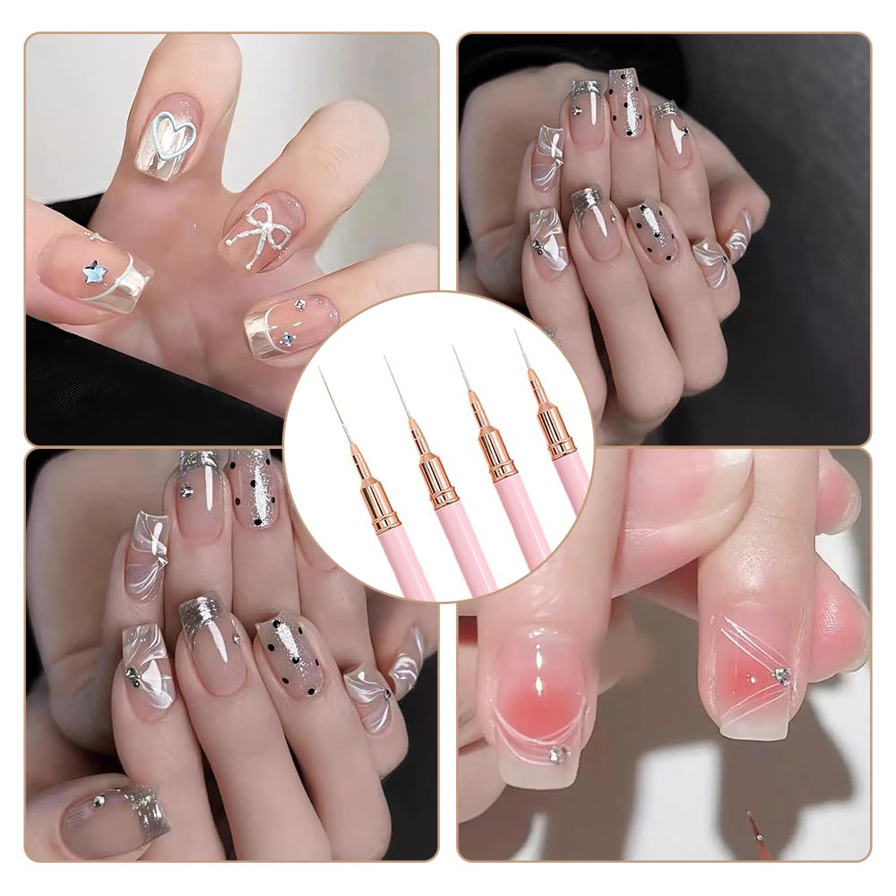 5Pezzi Pennelli per Unghie, Pennelli per Nail Art, pennello Sottile Nail Art Pennelli Set per Disegnare Linee Fini Attrezzo