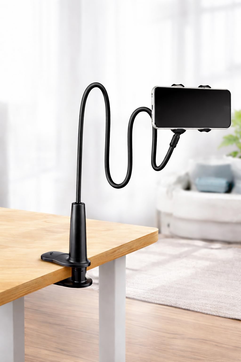 Support Téléphone pour Lit avec Bras Flexible à Col de Cygne – Support Smartphone Rotation 360° Réglable – Compatible iPhone 7 8 X XS 11 12 13 14 15 16 17 Pro Samsung Huawei Honor – 4 à 6,5 Pouces