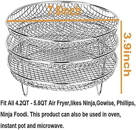 Air Fryer Rack for Ninja Air Fryer, 3 Stackable Dehydrator Racks, Stainless Steel Air Fryer Basket Tray, Air Fryer Accessories for Oven and Press Cooker Compatible with Ninja Foodi 6.5Qt & 8Qt