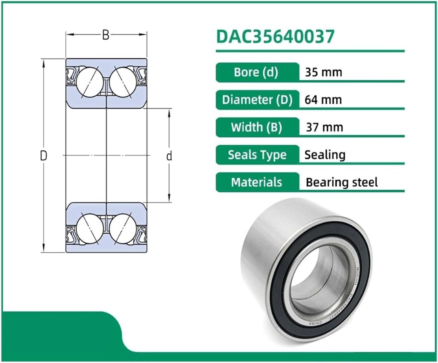 1pcs DAC35640037 35X64X37 DAC3564A-1 DE0749 510014 BAH0042 DU3532ADDXC Wheel Bearing Bearing