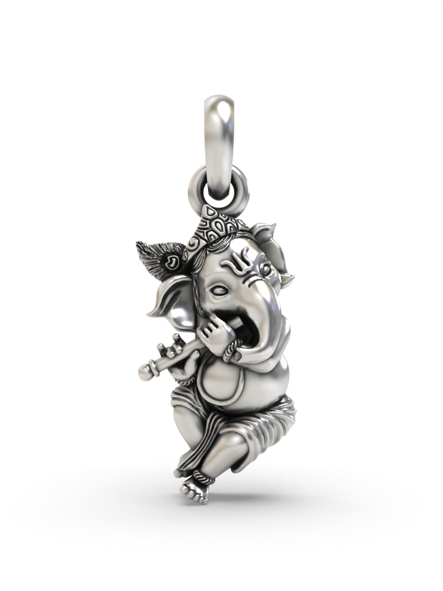 exotic india 925 Sterling Silver Fluting Lord Ganesha Pendant Hindu God Spiritual Jewelry for Men & Women-picture-46